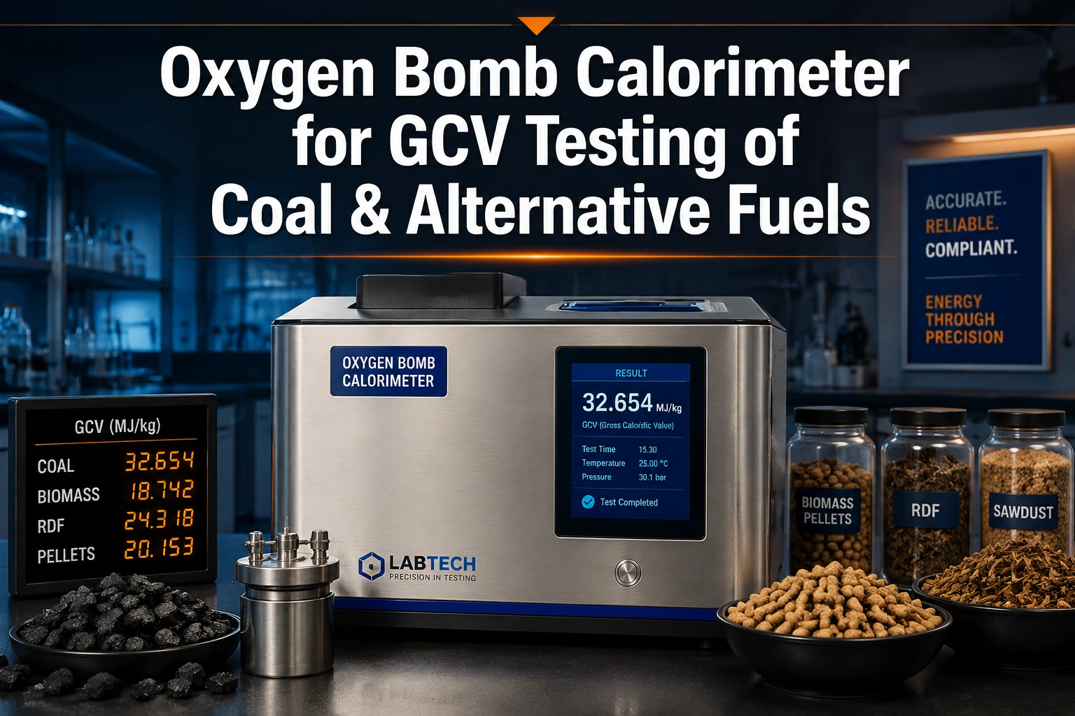 Oxygen bomb calorimeter equipment used for laboratory GCV testing of coal samples